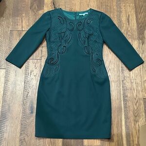 ANTONIO MELANI Dark Teal Embroidered Long-Sleeve Sheath Dress